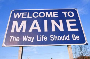 Welcome to Maine road sign.