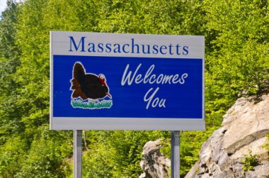 "Massachusetts Welcomes You" road sign.